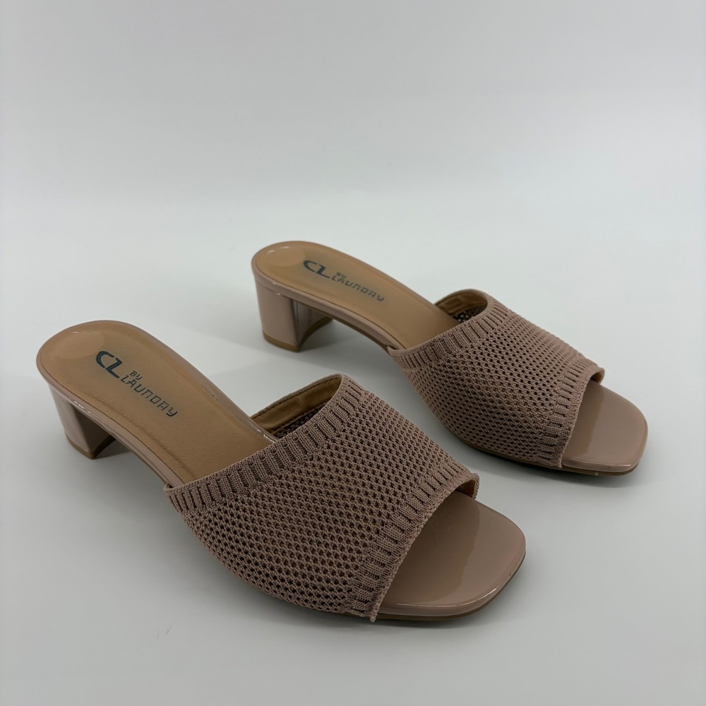 CL by Laundry Knit Mesh Block Heel Mules Mauve Women 8W Square Toe Slide Sandals